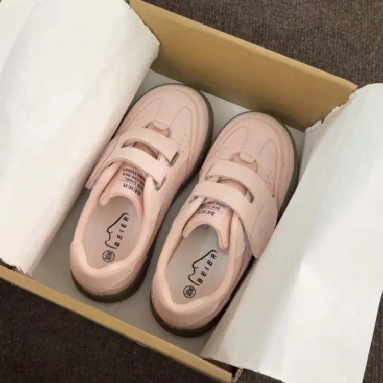 

Comfortable and Casual White Shoes Round Toe Training Shoes, Retro and Fashionable Pink Casual Shoes Wide Toe Women's Shoes