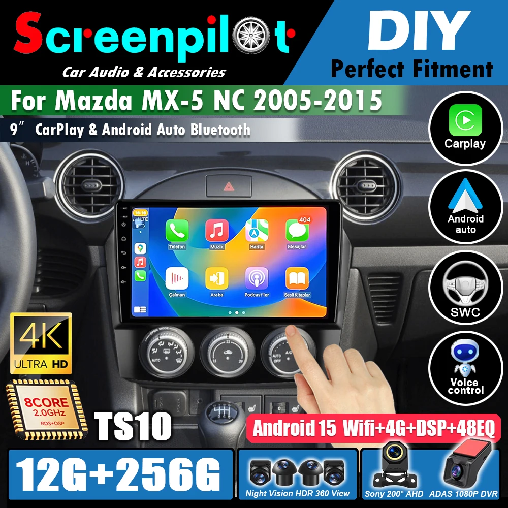 Radio para Auto Mazda MX-5 MX5 NC 2005 2006-2015, Reproductor Multimedia Estéreo, Pantalla de Video, Carplay, Android 16, GPS para Auto, Wifi 5G, Sin 2din