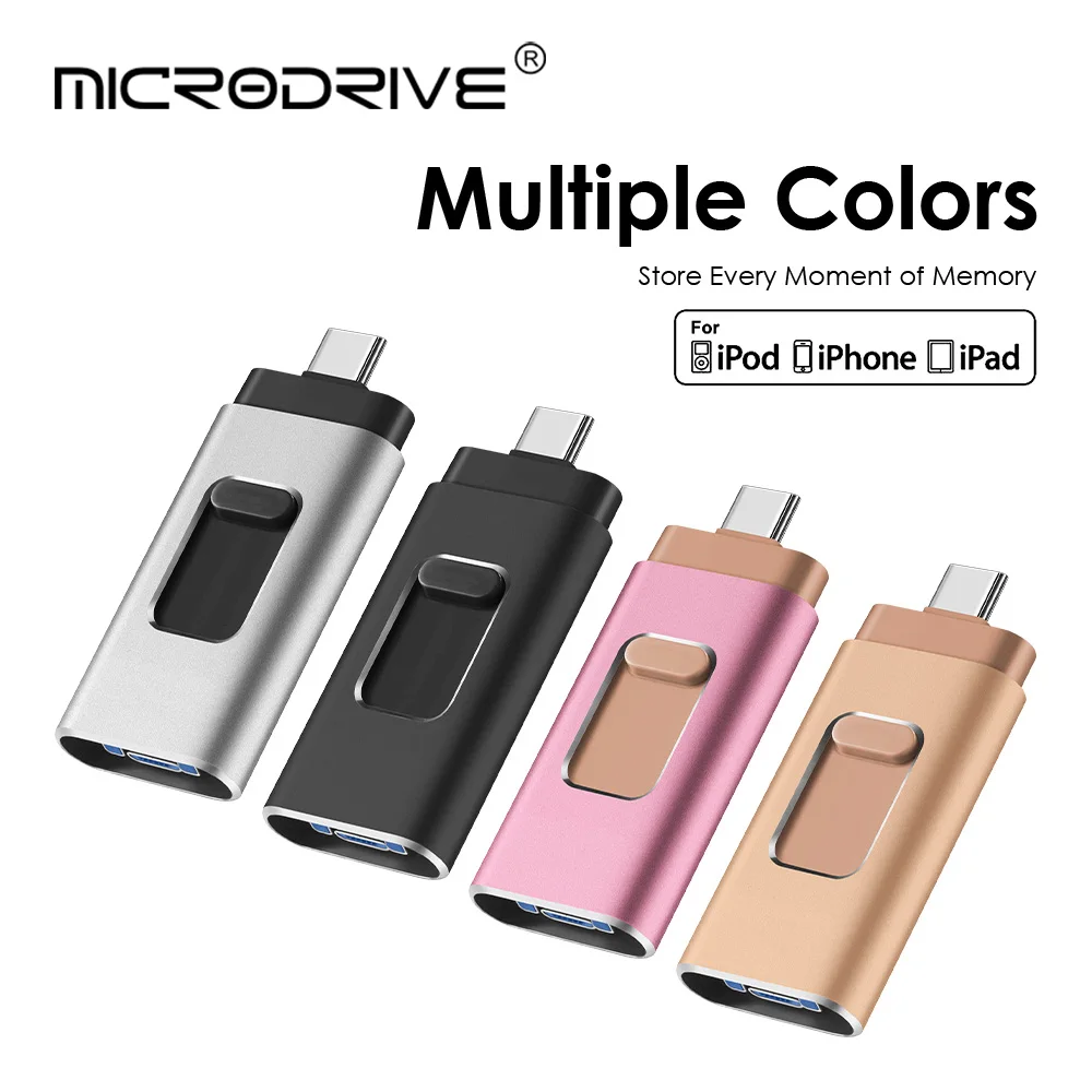 Clé USB 4 en 1 type c Compatible iPhone/iOS/Apple/iPad/Android et PC 256 Go Lightning OTG Jump Drive 3.0 clé USB
