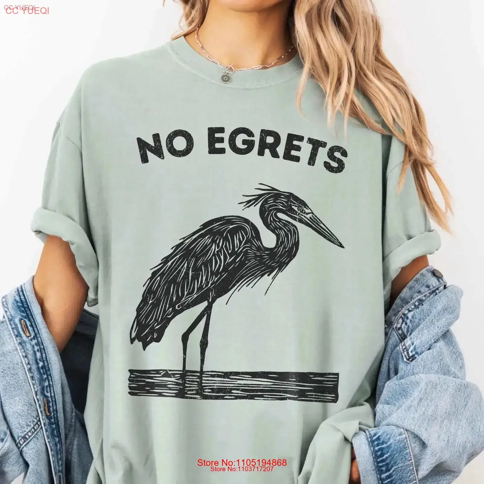 Distressed Egret Linocut T Shirt No Egrets Bird Joke Lover Funny Wildlife for Watcher vintage Washed Slightly