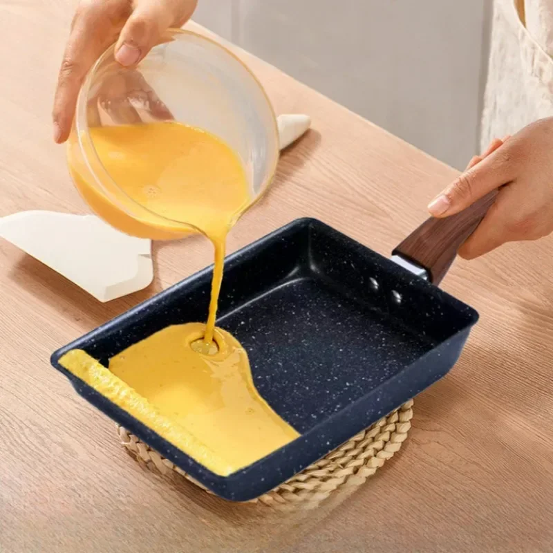 Medical Stone Non-stick Pan Jade Seed Fried Egg Roll Pan Light Luxury Square Wheat Stone Fried Egg Pan Household Kitchen Supplie