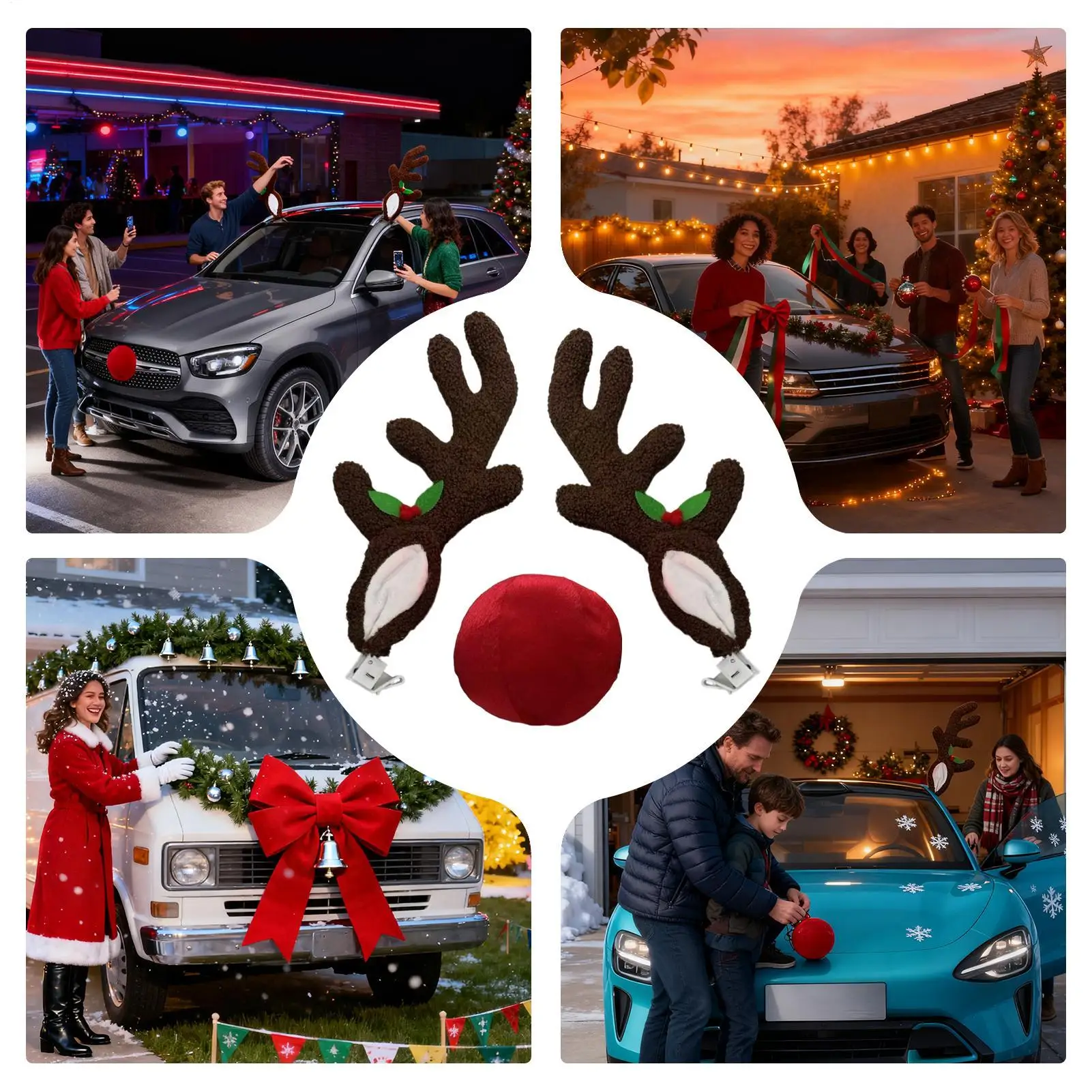 

Christmas Car Decor LED Vehicle Antler With Nose Christmas Car Exterior Decoration For Automotive Truck Vehicle SUV Exterior
