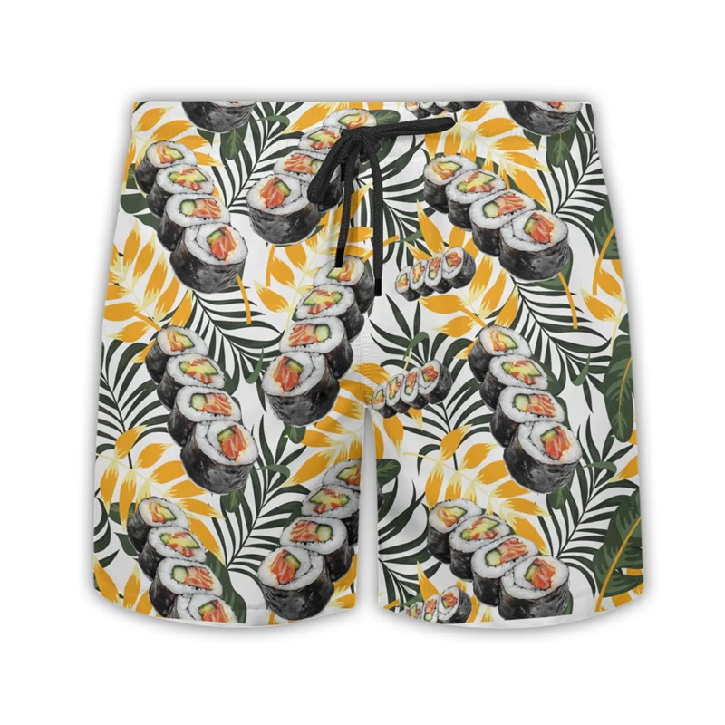 

Delicious Sushi Shrimp Short Pants For Men Clothes Hip Hop Hawaiian Rice Balls Beach Shorts Fast Food Bento Trunks Boy Bermudas