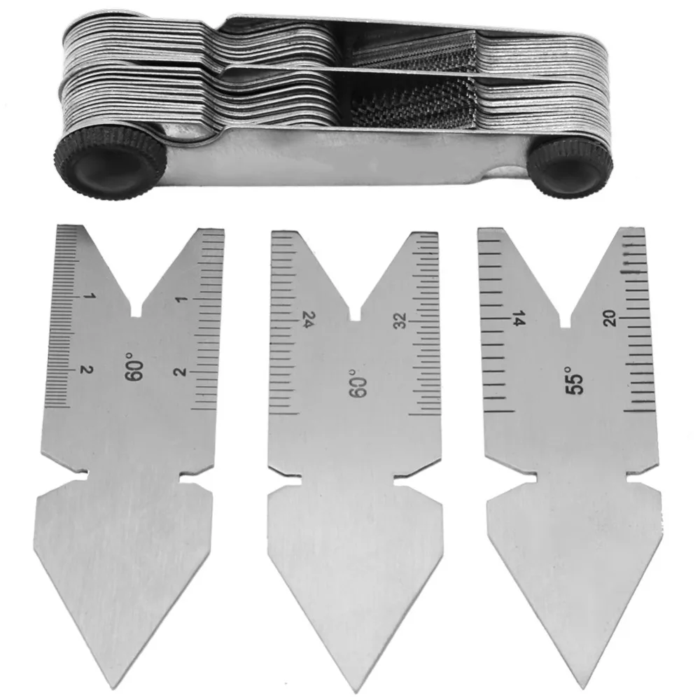 

Lightweight Stainless Steel Thread Pitch Gauge 55 Degree Metric Center Gauge 60 Degree Inch Fishtail Gauge Screw Cutting Tools