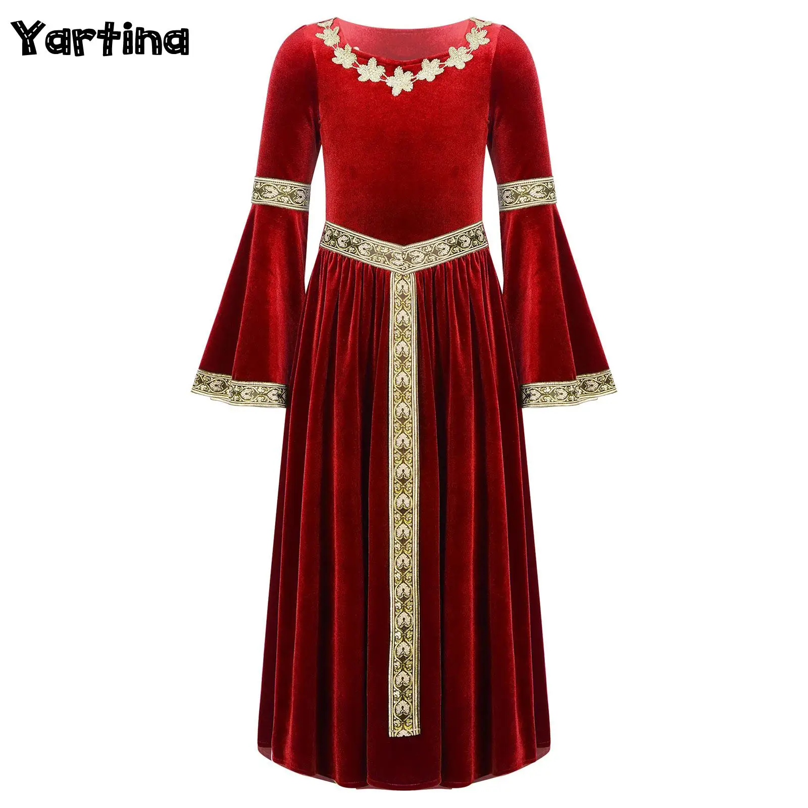 

Girls Medieval Princess Cosplay Costume Velvet Victorian Maxi Dress Renaissance Christmas Historical Retro Dress Up Outfits
