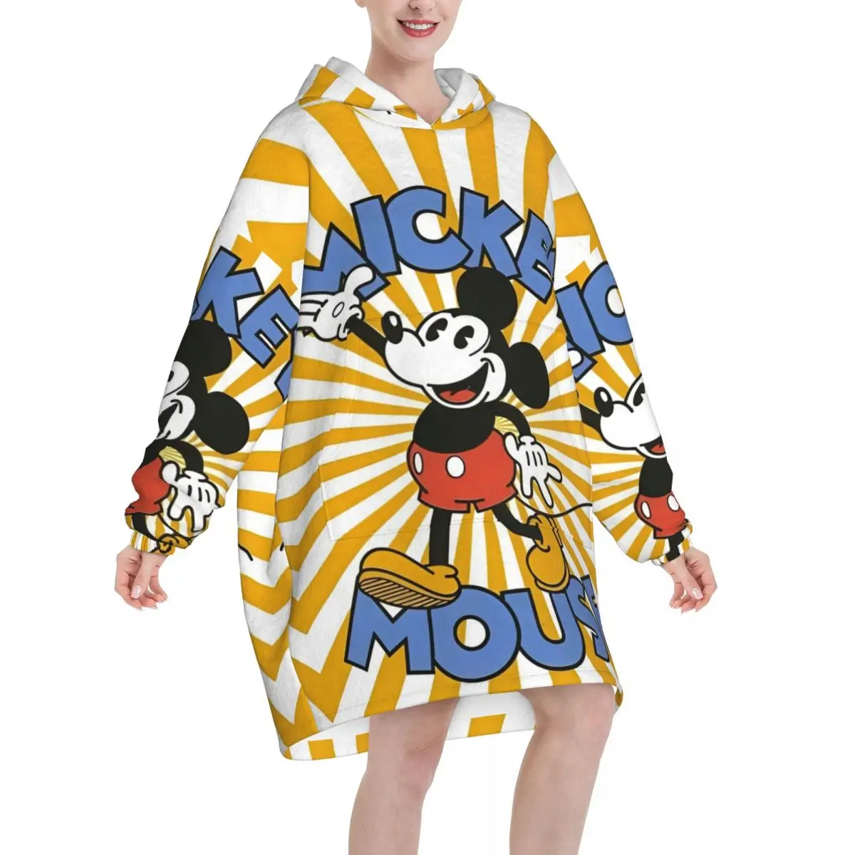 Mickey Mouse Cartoon Blanket Hoodie Wearable Blanket Large with Pocket Warm Sleeping Bag Soft Cozy Onesie