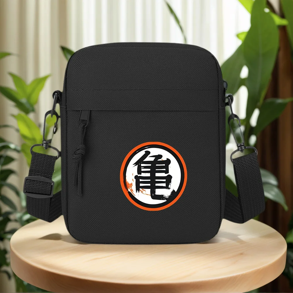 Black brush character within circle design Men Crossbody Bag Single Shoulder Women Cartoon Anime Film Printing Design Unisex