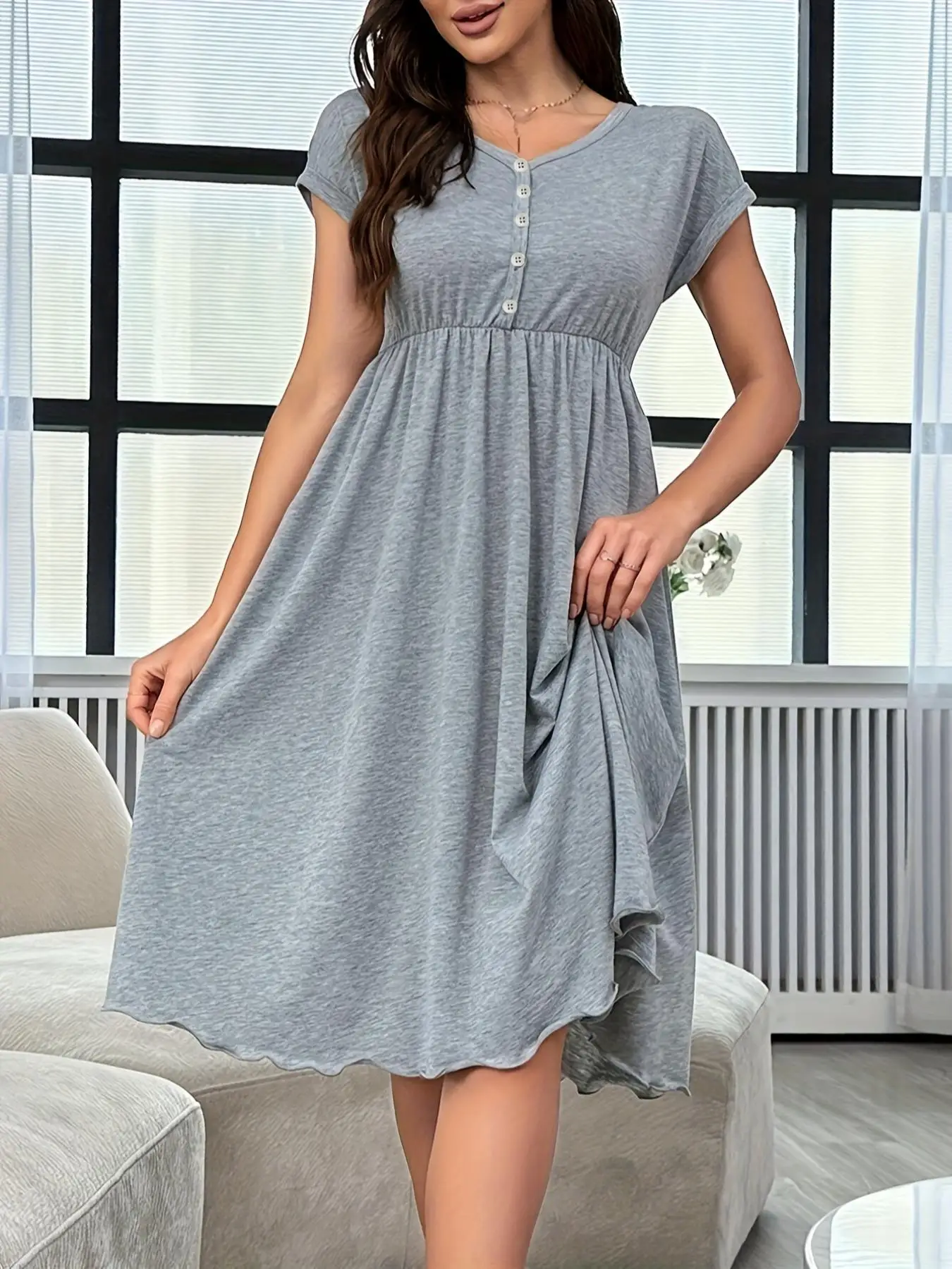 

Women’s Tropical Nightgown – Four-Season Casual Sleepwear, Women’s Pajama & Loungewear, Round Neck Dress