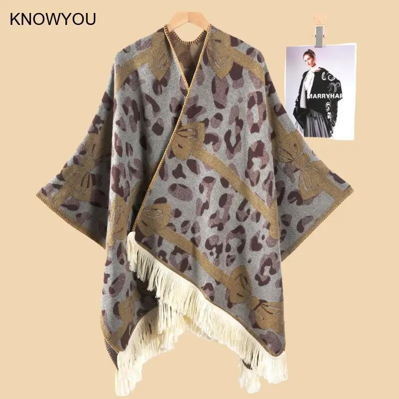 

Осень 2021, новый шарф, теплая шаль и накидки, леопардовый бант, пашмина, женское одеяло, толстое пальто, плащ, накидки из искусственного кашемира
