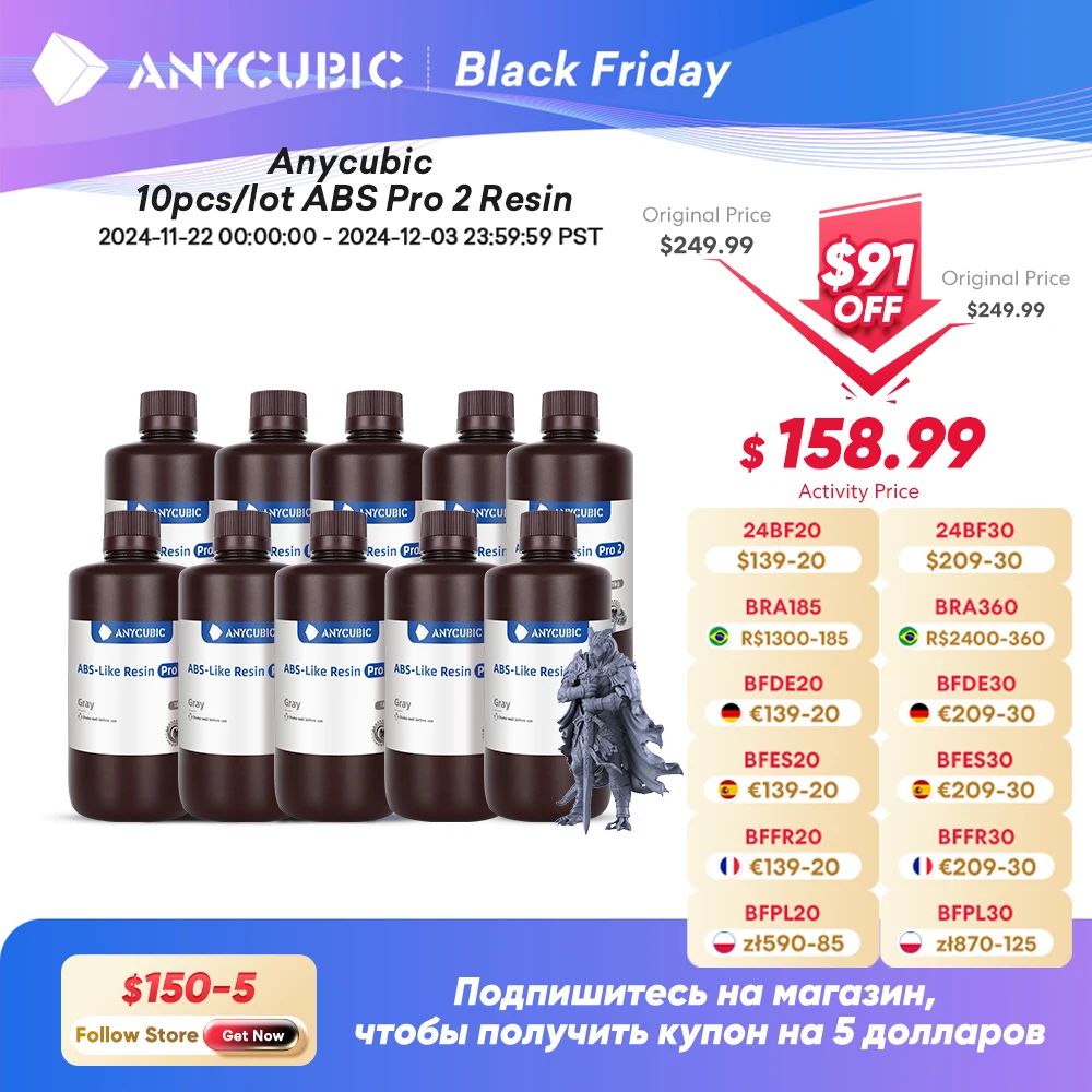 ANYCUBIC 업그레이드 3D 프린터, ABS 유사 프로 2, 송진 경도 및 인성, 405nm UV 경화 표준 포토폴리머, 10kg