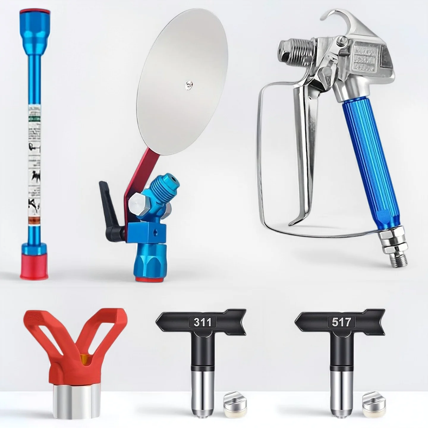 

7Pcs Airless Paint Sprayer Spray Guide Accessory Tool Kit with 20cm Extension Pole, 311/517 Nozzles & 360° Swivel Joint