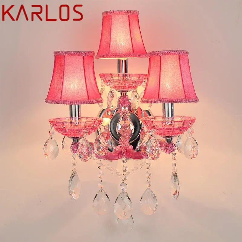 

KARLOS European Style Crystal Wall Lamp Pink Girls' Room Candle Lamp Luxurious Living Room Restaurant Bedroom Villa