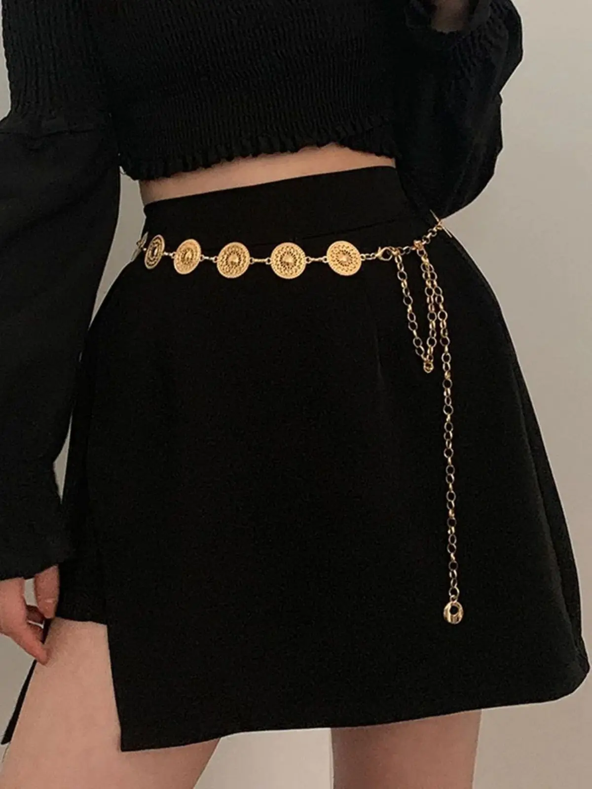 Damski łańcuszek w talii w kształcie koła w stylu steampunk dla kobiet, designerski pasek ze stopu do sukienki, elegancki i modny Boho