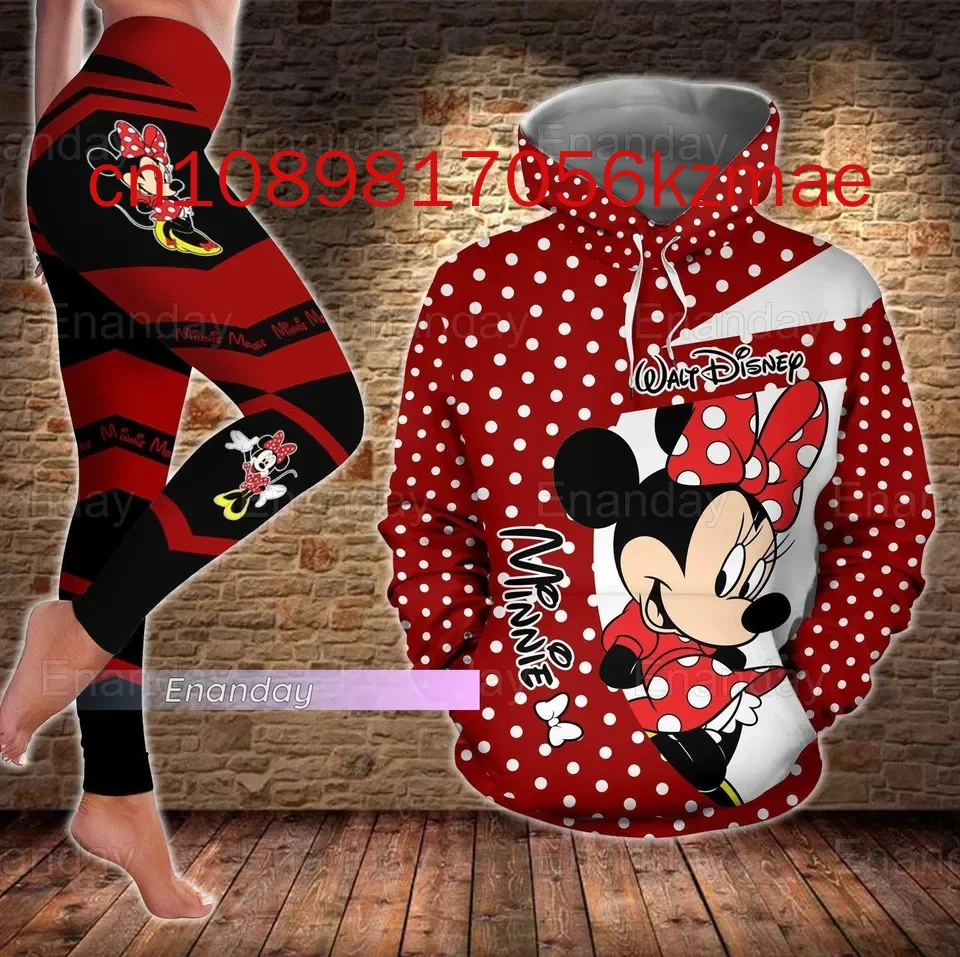 New Free Custom Disney Minnie Mouse Hoodie Leggings Suit Women\'s Diseny Hoodie Yoga Pants Sweatpants Fashion Tracksuit Sets