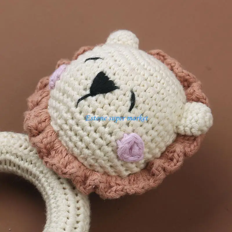 090B 4Pcs/Set Baby Wooden Teether Crochet Plush Animal Ring Music Rattle Bracelet Pacifier Chain Baby Montessori Gifts