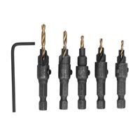 5Pcs High Speed Steel Countersink Drill Bit Set 5 to 12mm Hole Cutter Tool Kit for Woodworking