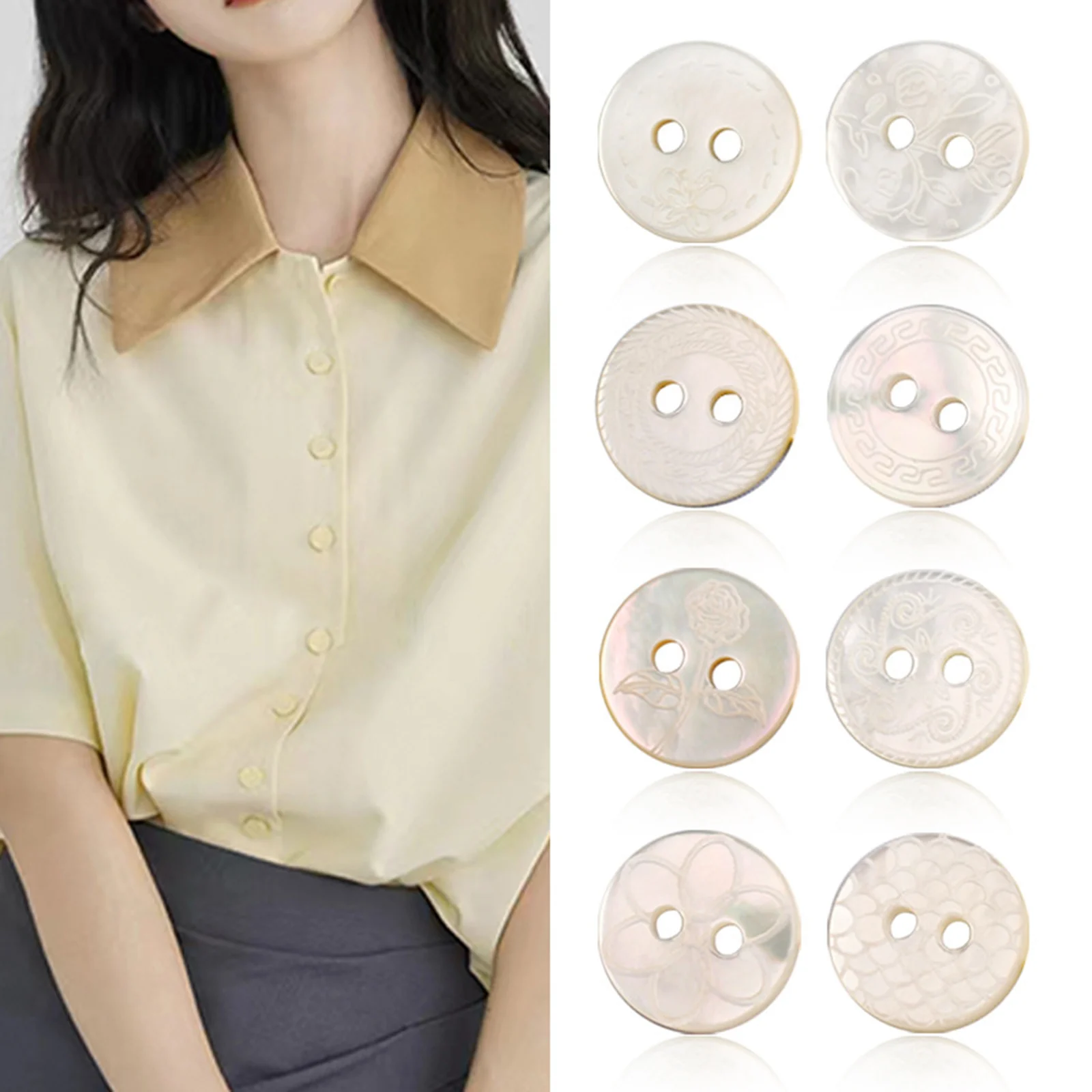 5 Piece Natural Shell Sewing Buttons Scrapbooking 2 Holes Round  For Clothing Garment DIY Crafts Sewing Accessories 11mm Dia.