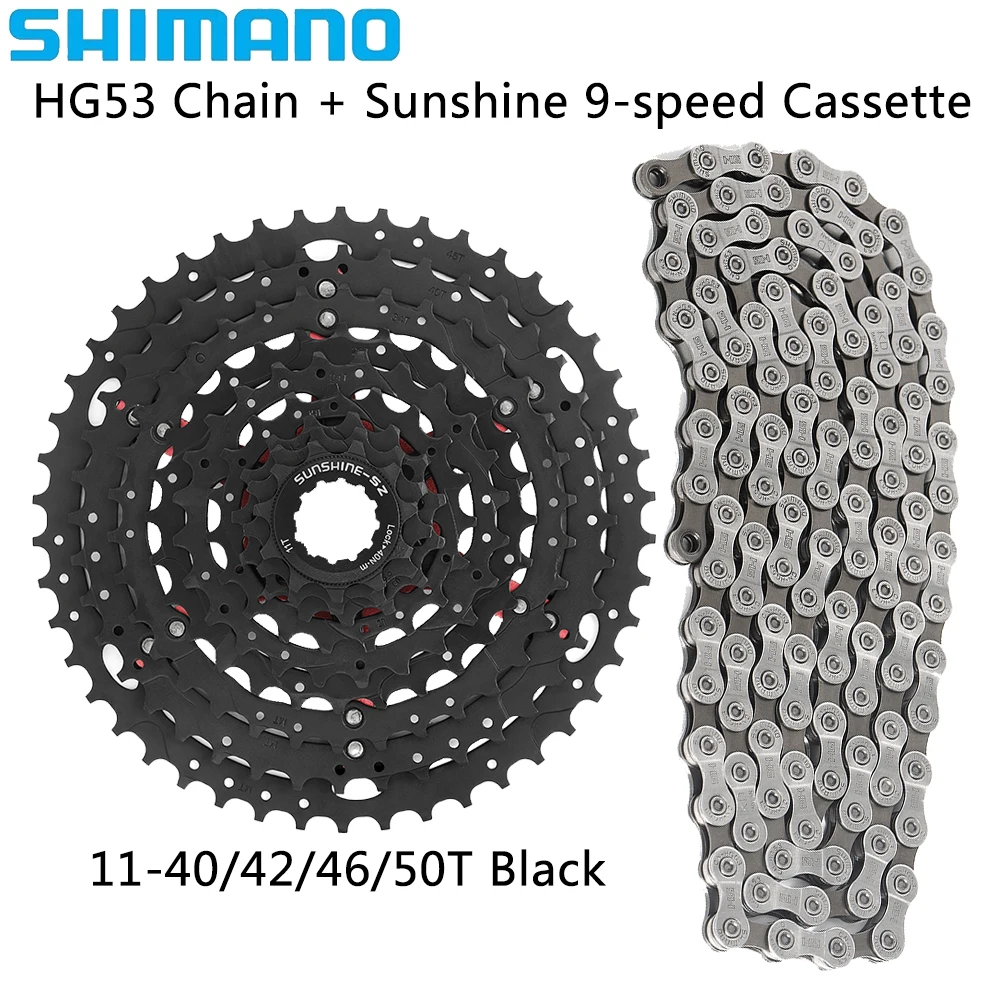 SHIMANO CN-HG53 9-скоростная 116L велосипедная цепь Sunshine 11-40/42/46/50T черная кассетная звездочка для оригинальных запчастей для горного велосипеда SHIMANO CN-HG53 9-скоростная 116L велосипедная цепь Sunshine 11-40/42/46/50T черная кассетная звездочка для оригинальных запчастей для горного велосипеда