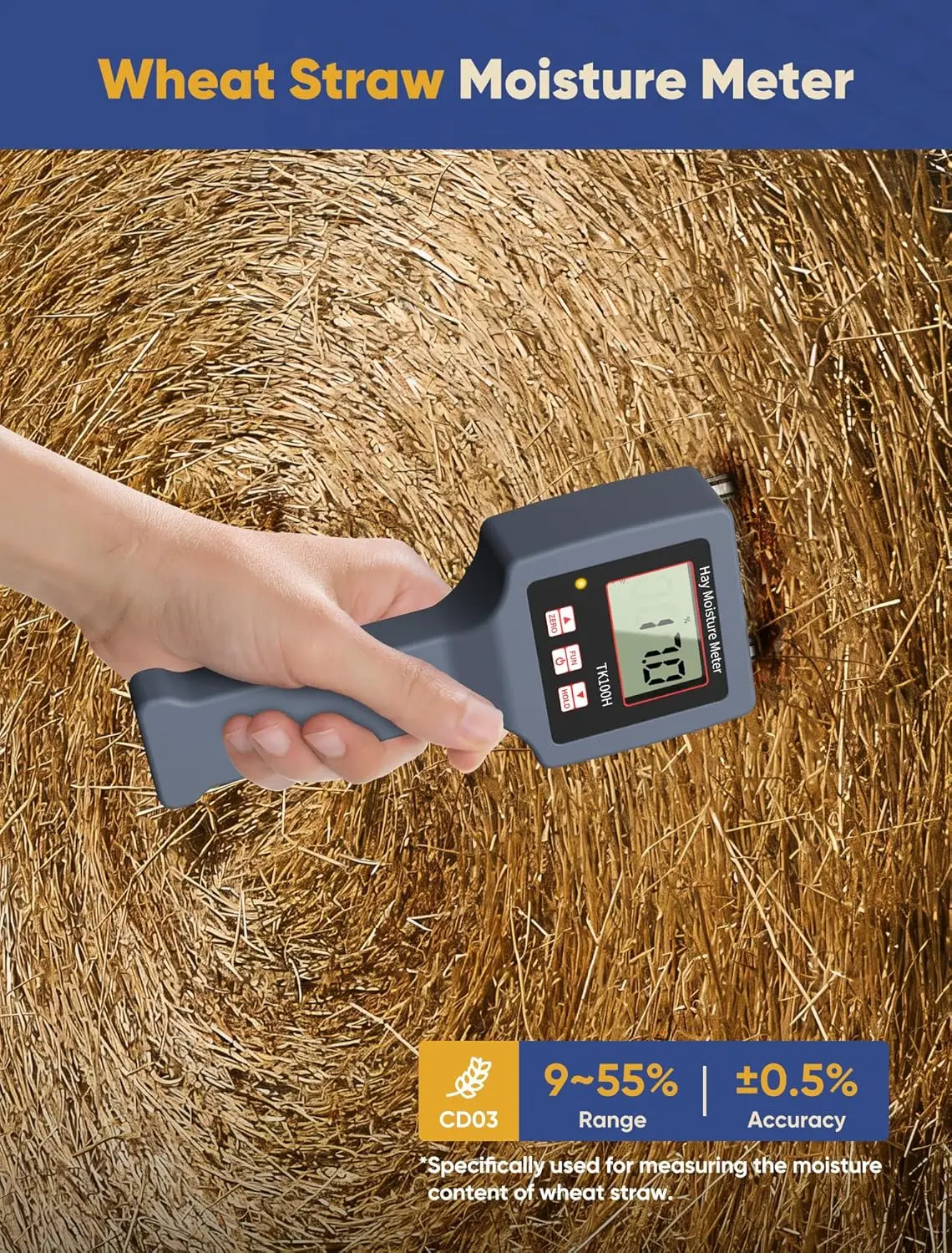GOYOJO Digital Moisture Tester for Forage and Alfalfa Accurate LED Warning Temperature Compensation with Probe