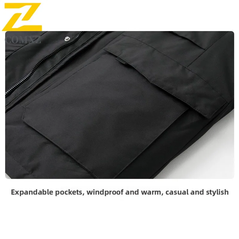 COMXZ Premium Mens Down Jacket Detachable Hooded Outdoor Climbing Windproof Parka Fashion Streetwear Style Autumn Winter Coat
