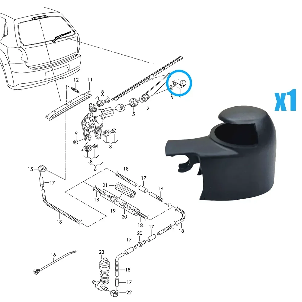 1Pc Auto Rear Windshield Wiper Arm Cover Cap For VW Volkswagen Tiguan 5N 2009 2010 2011 2012 2013 2014 2015 2016 Black New