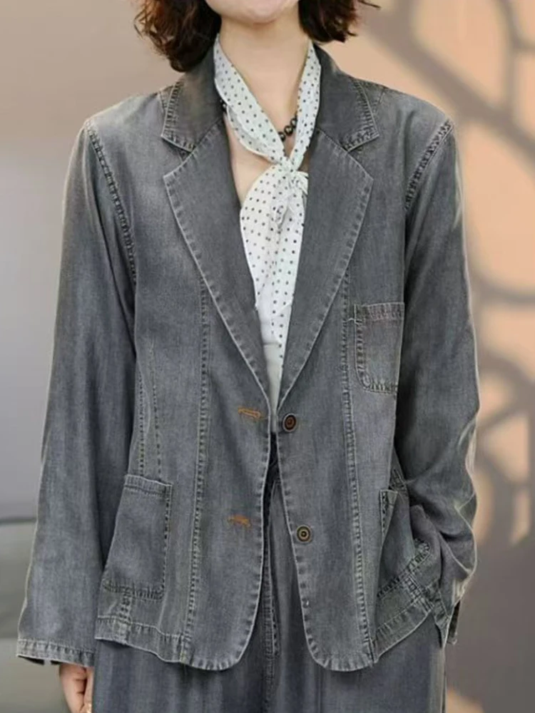 Amax LuluE Design coréen 2025 automne femmes classique Vintage col en V Denim vestes femmes lâche loisirs manteaux vêtements d'extérieur de luxe