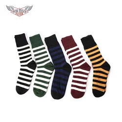 Non Stock 5 Pairs Prison Stripes Crew Socks Soft Thick Cotton Men Boots Socks