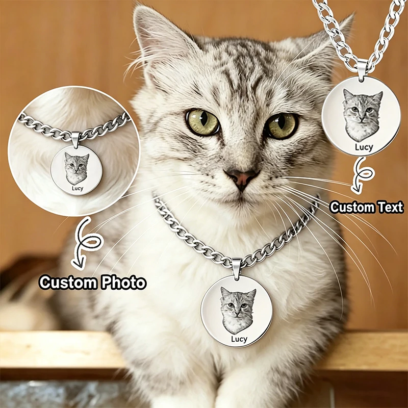 

Custom Pet Photo Necklace Personalized Stainless Steel Cuban Chain Custom Cat Dog Hedgehog Horse Pendant Necklace Gifts For Mom