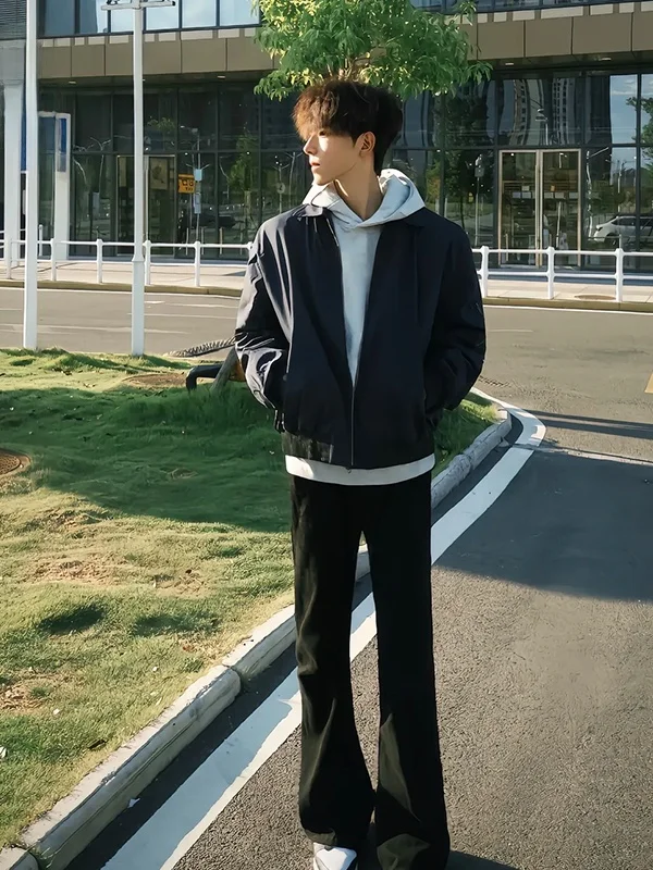 

Мужская рабочая куртка Cleanfit: осенняя, с отложным воротником, в стиле бейсбольной куртки, американская пилотская куртка, синяя, износостойкая, на молнии