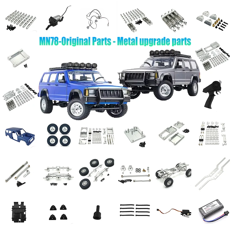 

MN78 RC Automotive Metal Silver Upgraded Aluminum Parts Pull Rod Front and Rear Axle Cushioned Chassis Circuit Board Tires