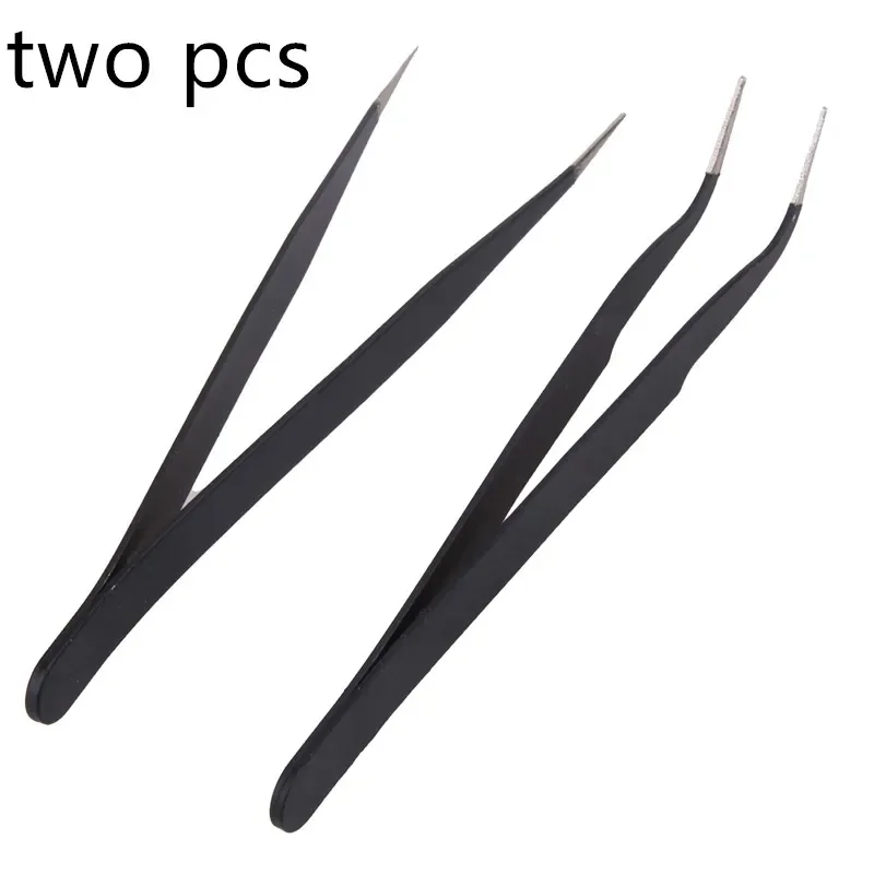 2Pcs Stainless Steel Elbow Antistatic Nail Tweezers Nail Rhinestone Paillette Nipper Manicure Decorations Picking Tweezer Clip