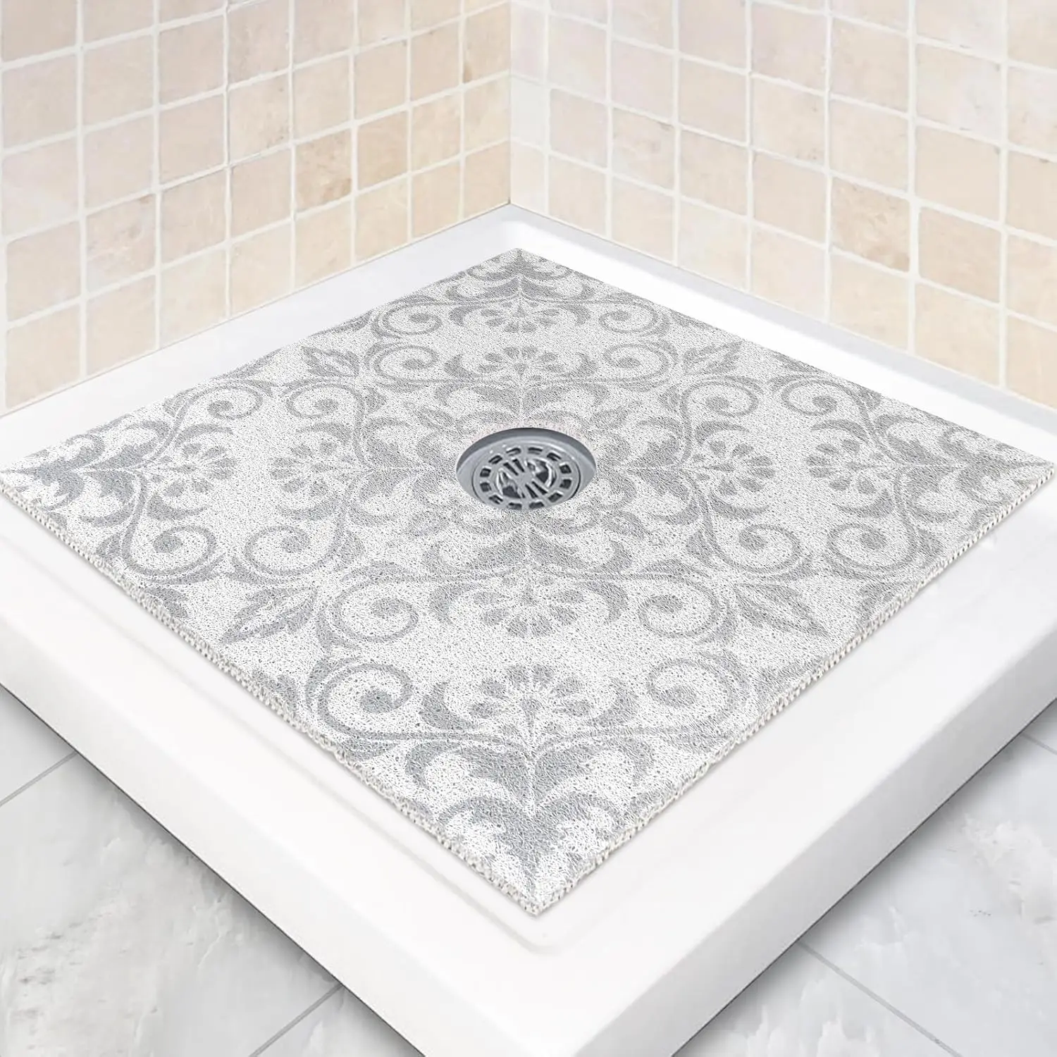 

Коврик для душа 36x36 дюймов, очень большой, нескользящий, с дренажными отверстиями, из ПВХ, с текстурой люфы, для использования внутри душевой кабины