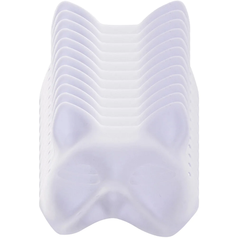 12 ชิ้นมือทาสีหน้ากากเยื่อกระดาษใบหน้าว่างเปล่าฮาโลวีนปาร์ตี้แมวผู้ใหญ่พรหมหน้ากากสําหรับญี่ปุ่นทาสี