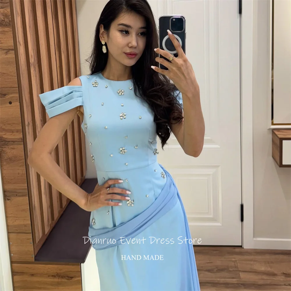 ชุดราตรีคริสตัลสีชมพูหรูหราสไตล์เมอร์เมดสำหรับงานแต่งงาน ดีไซน์ Dianruo Bling  ชุดยาวสำหรับแขกในงานแต่งงาน  ชุดเดรสออกงานแบบสั่งตัดได้