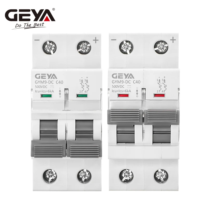 Geya-mini disjuntor elétrico, trilho din, dc, mcb, 6ka, 2p, 500v, 6a, 10a, 16a, 20a, 25a, 32a, 40a, 50a, 63a