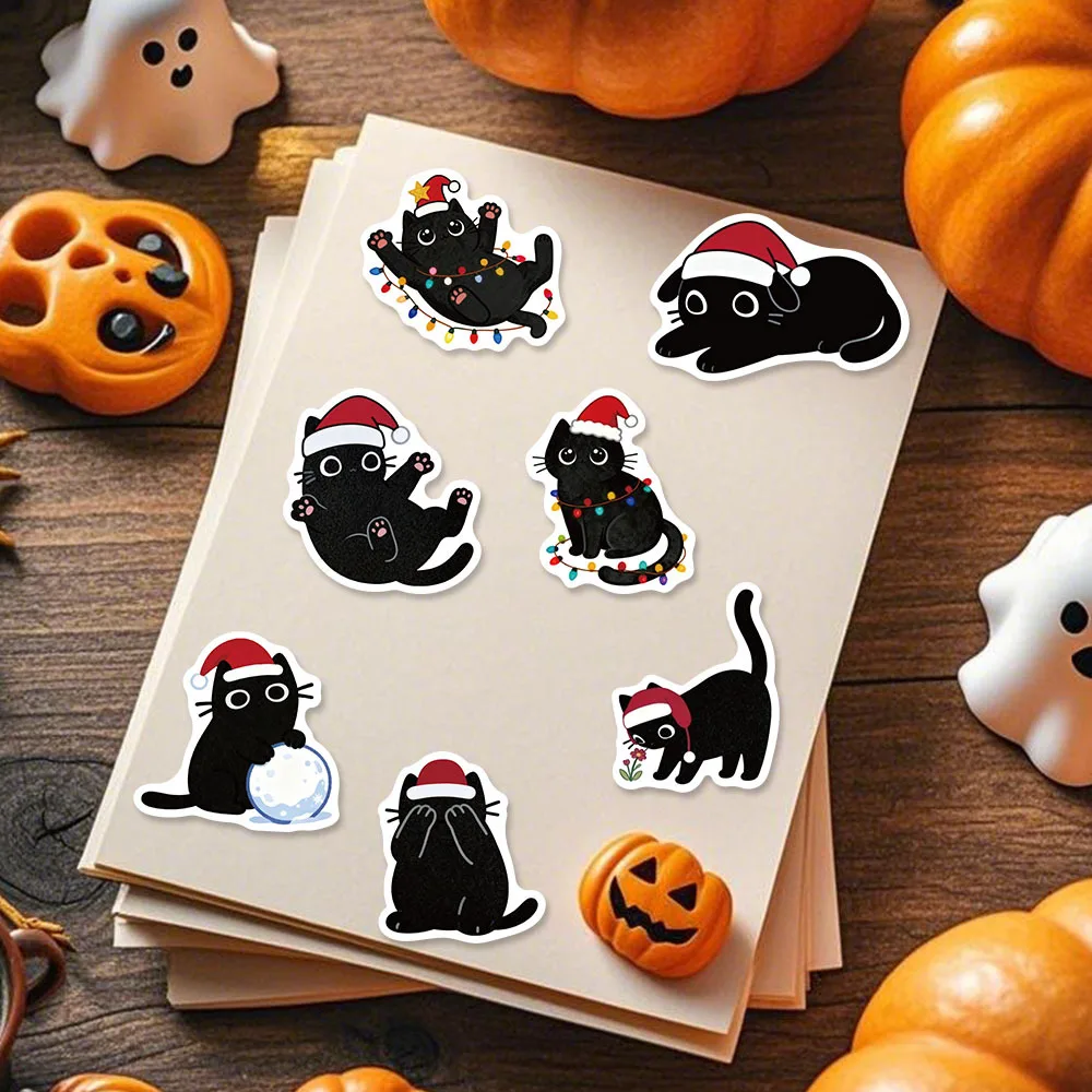 50 قطعة ملصقات القطة السوداء اللطيفة kawaii عيد الميلاد القط الشارات للهاتف المحمول حقيبة دفتر سكيت ملصقات مقاومة للماء #6