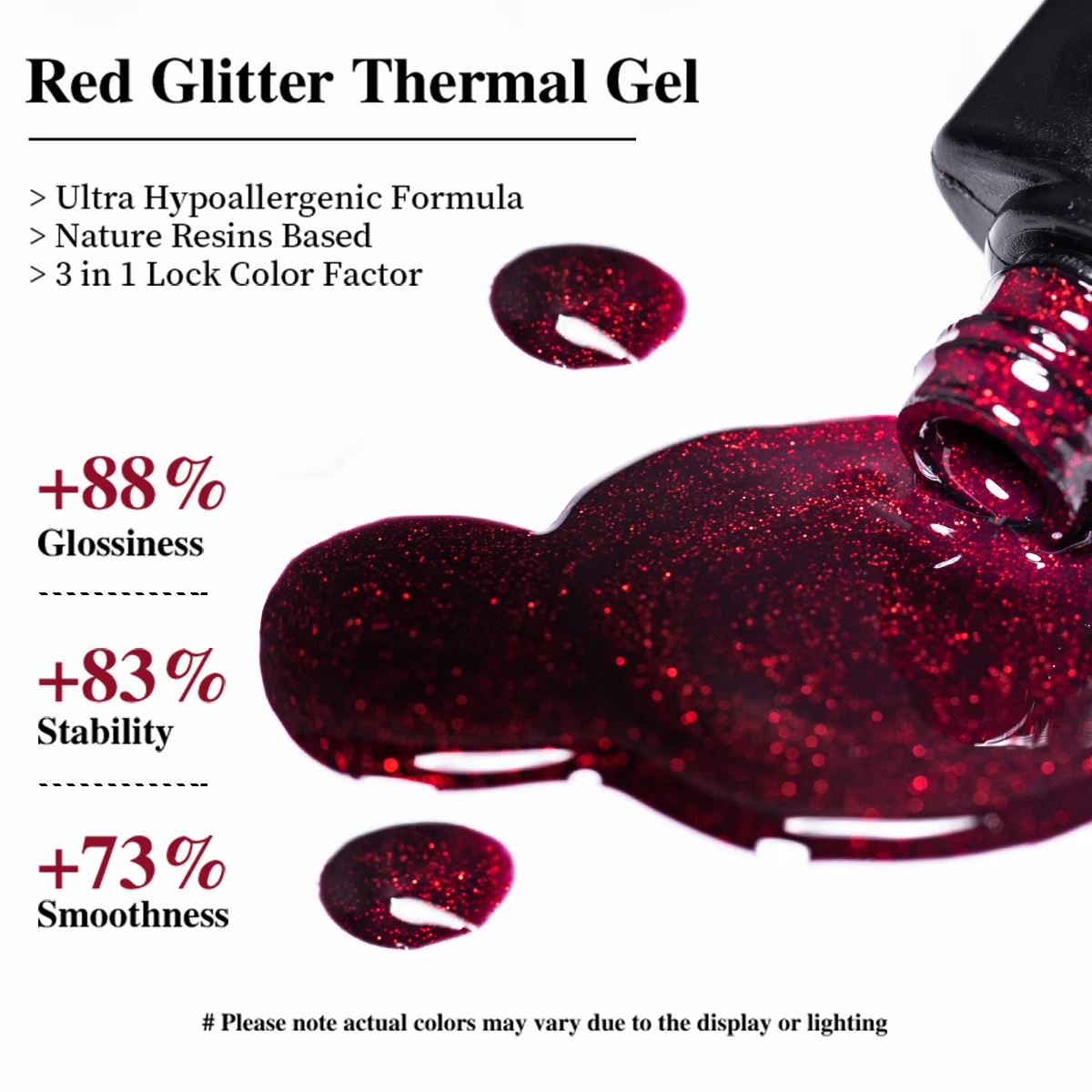 Roter Glitzer Thermischer Gel-Nagellack 2 Schichten Temperatur-Farbwechsel Abziehbarer UV-Gel Nagelkunst Lack Design Nagelzubehör – Detail 10