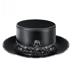Plague Doctor Gentleman Hat Men's Breathable Sun Protection Waterproof PU Leather Wide Brim Hat Halloween Stage Party Magic Hat