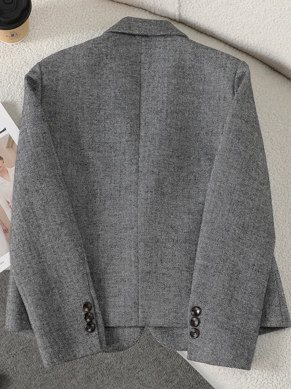 Gray Woolen Short Suit Jacket for Women Professional Casual Business Style Autumn Winter New Arrival Fashion Versatile Compac...