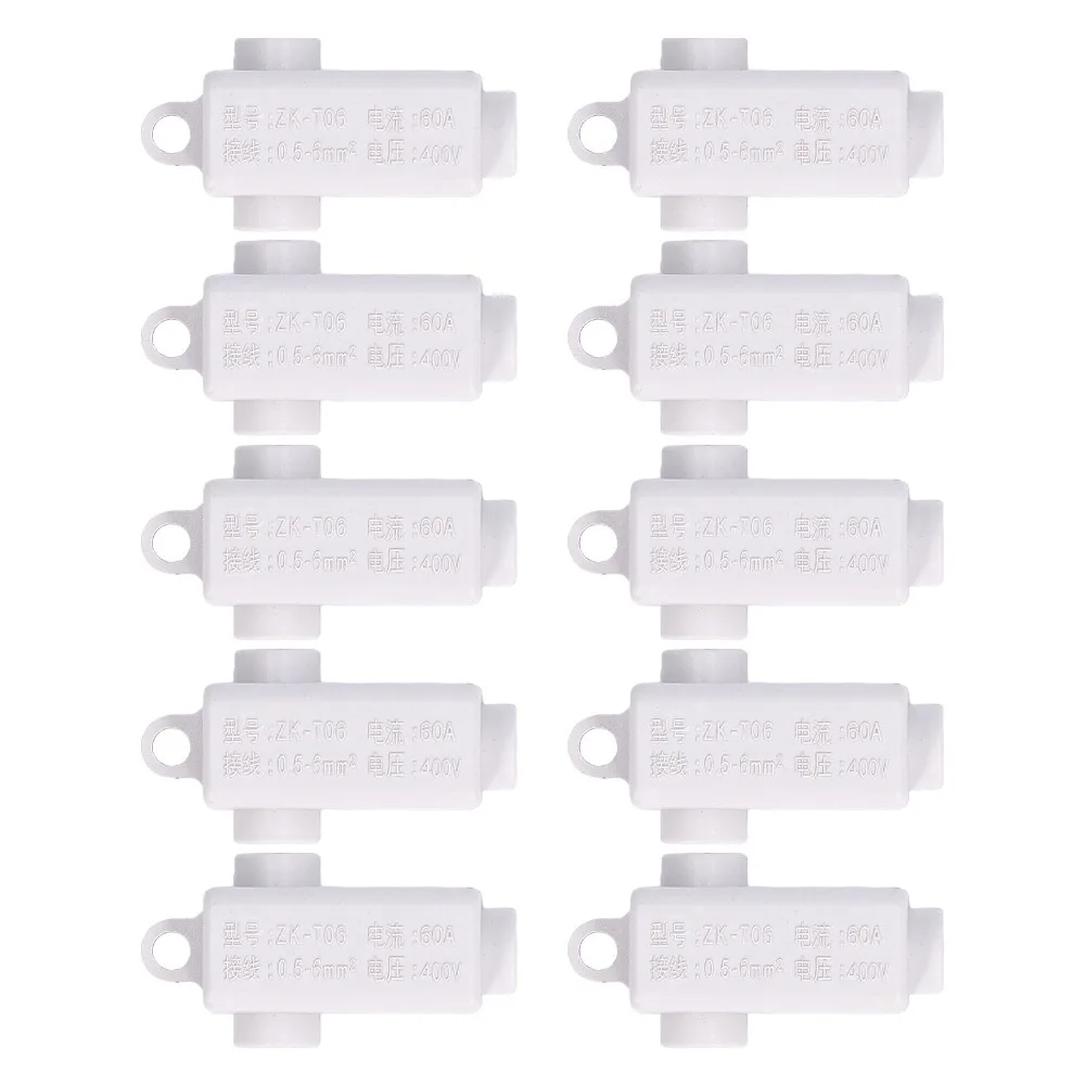 10Pcs ZK T06 Terminal Block Set High Power 1 in 2 Out 3 Way Wire Connector Flire Retardance Wear Resistance T Type Splitter