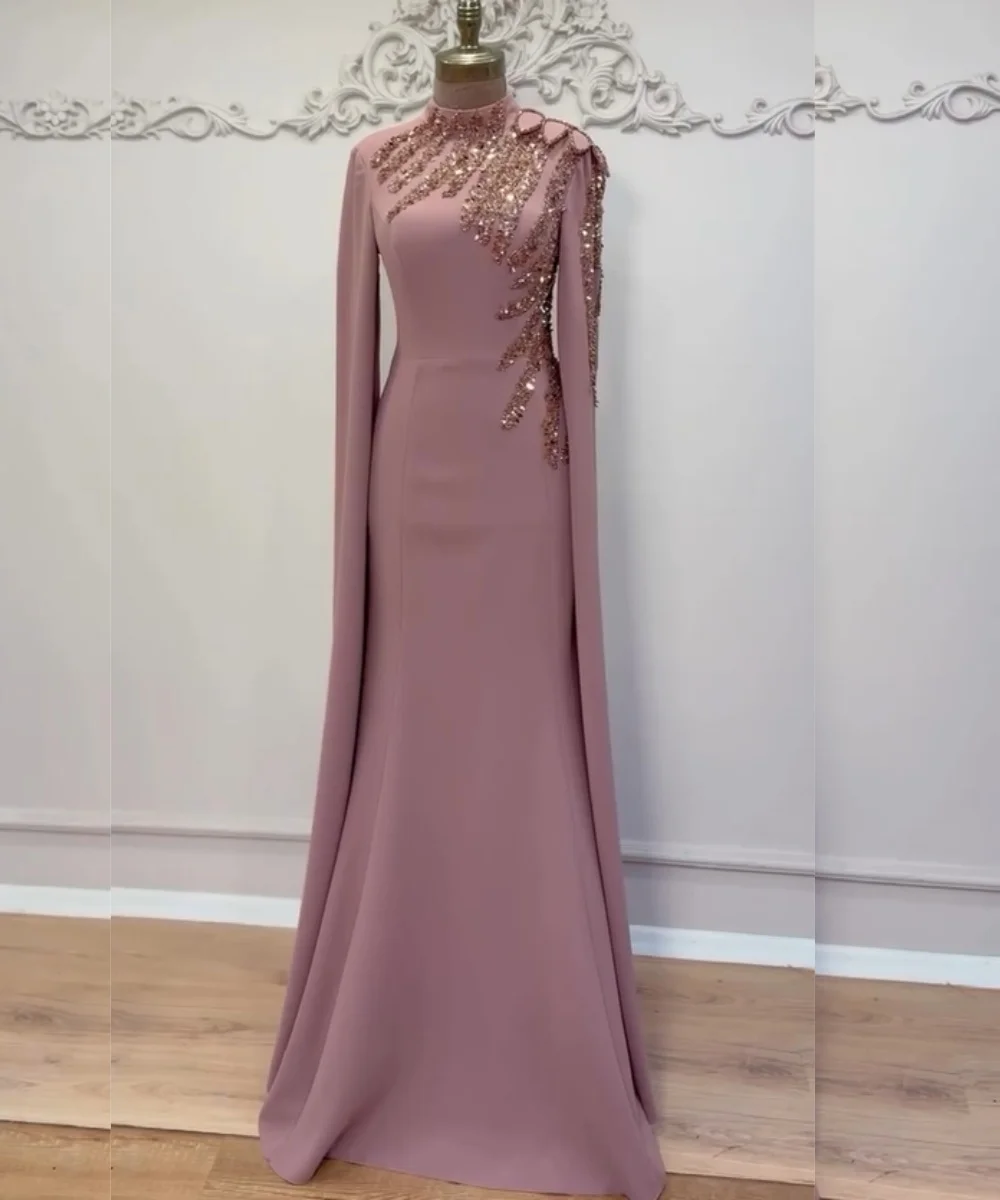 

Customized Matching Jersey Pleat Sequined Trumpet High Collar Long Evening Dresses Luxury 2025 Sizes Available