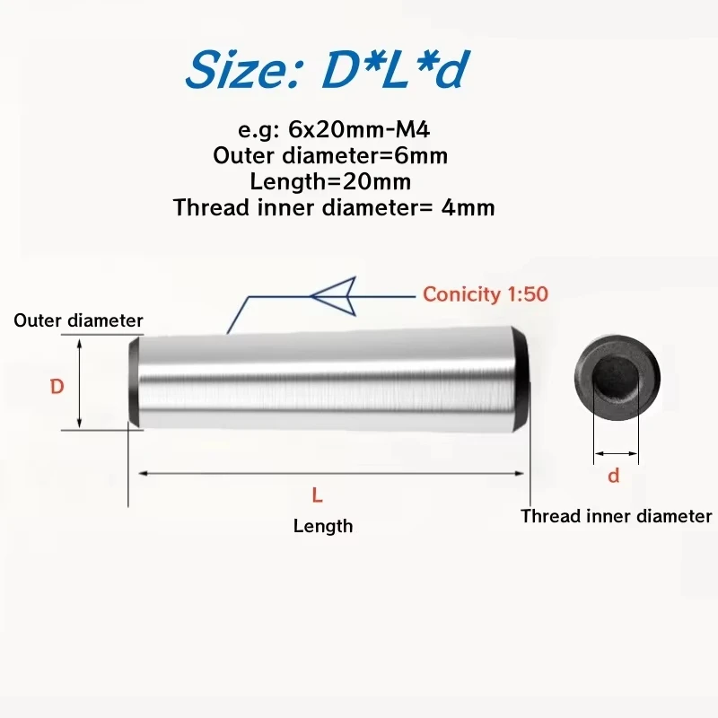 45# Steel M4 M5 M6 M8 M10 Taper Pin with Internal Thread High Strength Quench Hardened Dowel GB118 1:50 Taper Positioning Pin