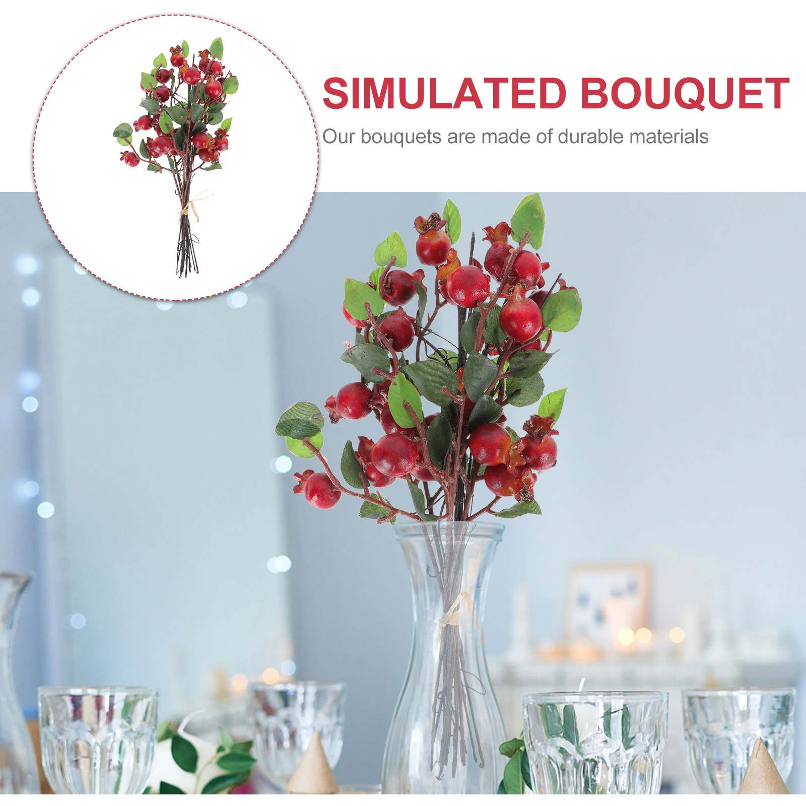 

1pc Christmas Decoration Artificial Berries Simulation Flower Bunch Fake Berry Branches Wedding Photo Props Home Party
