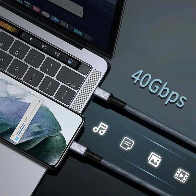 Lenovo สายดาต้า USB4 40Gbps 240W Thunderbolt 4สายชาร์จเร็วสายเคเบิลส่ง USB C ถึง C สำหรับโทรศัพท์มือถือและพีซี