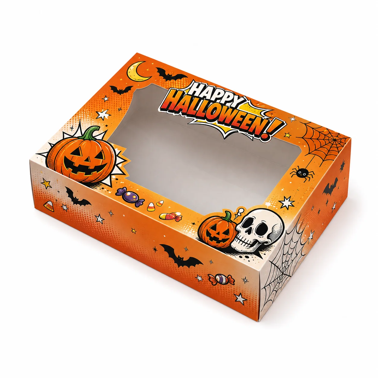 Custom Exquisite Printed Clear Window Halloween Gift Paper Box with Monster Artwork for Seasonal Candy Gifts