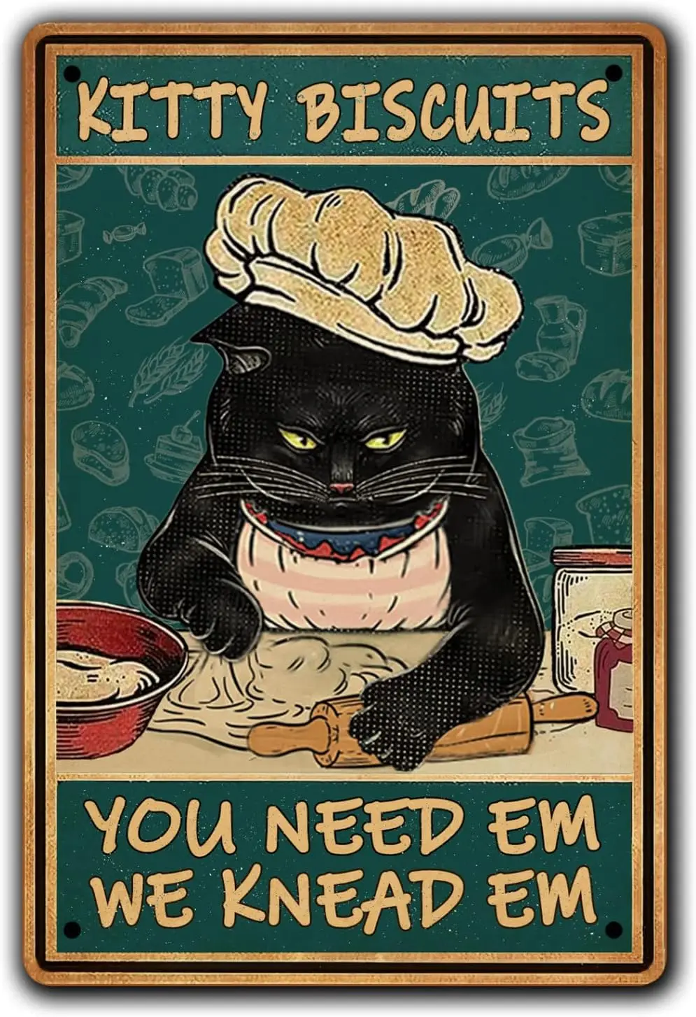 Vintage Black Cat Wall Decor Funny Kitchen Retro Metal Sign Cats Wall Art Tin Signs Cat Home Decor For Cat Lovers Kitty Biscuits