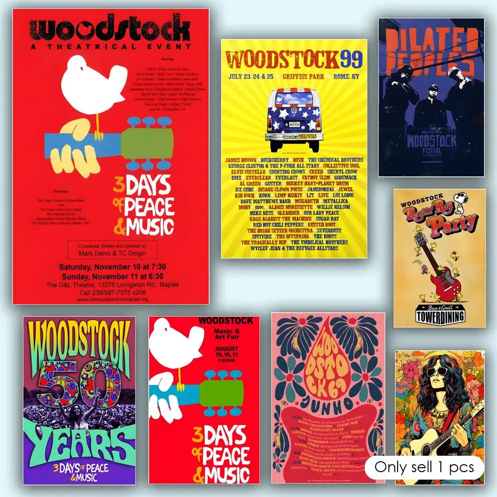 Woodstock Rock Festival Distinctive Designer Tear Resistant Indoor Wall Art Bold Low Glare Poster