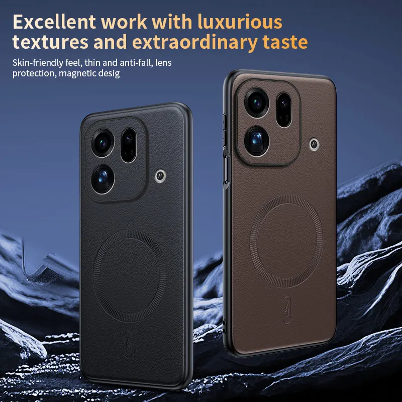 Étui de téléphone de luxe en cuir PU pour OPPO Find X9 Pro X9S Pro, housse de protection antichoc magnétique Magsafe, respectueuse de la peau