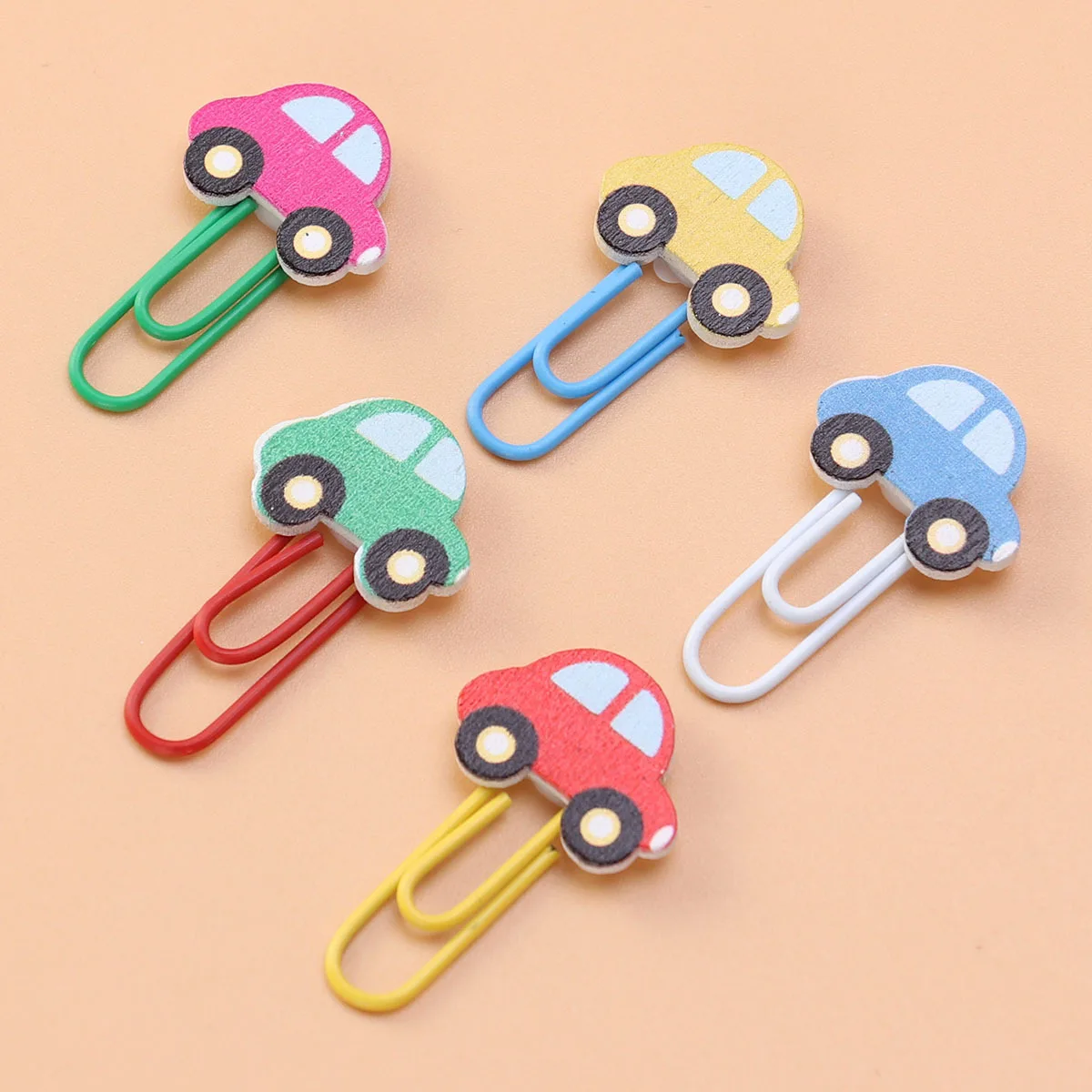 

50Pcs Colorful Wooden Car Shaped Paper Clips File Clamps Lovely Bookmarks School Office Supplies Decoration Creative Use