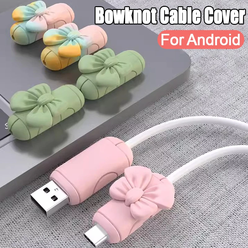 Cute Silicone Bowknot Data Cable Protector Cover For Samsung Xiaoomi Redmi OPPO Vivo Type C Charger Cord Anti-Break Sleeve